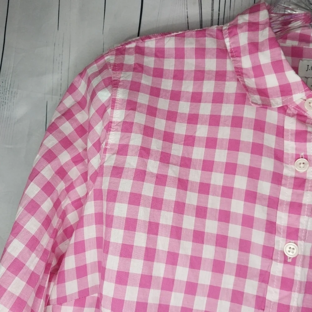J.Crew Factory Pink And White Gingham Button Down Lightweight Cotton Shirt